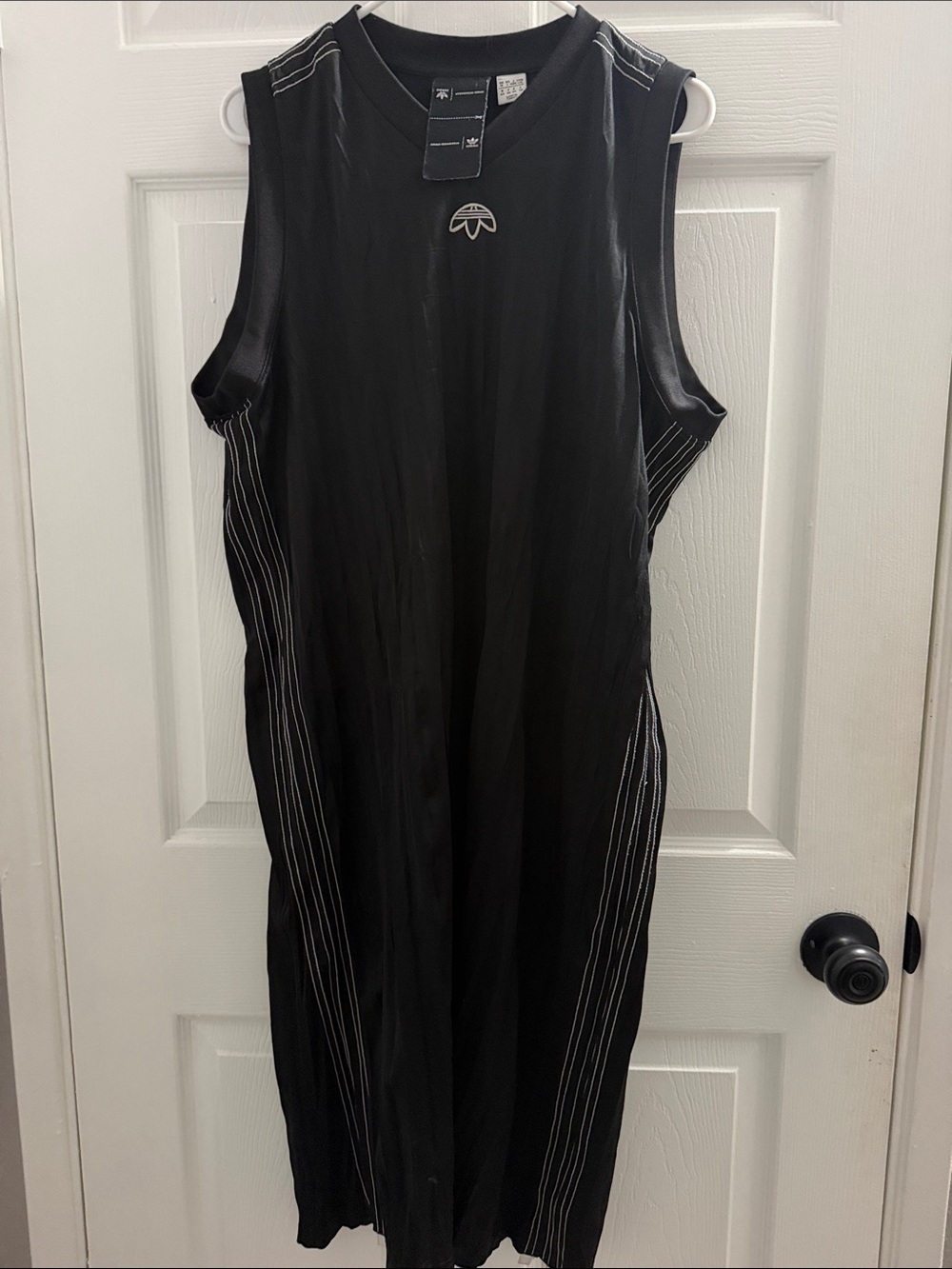 adidas x Alexander wang Black Sleeveless Midi Dress with White Side Pinstripes